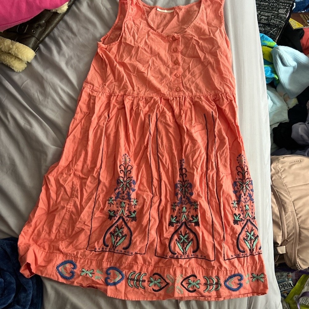 Coral Sleeveless Dress with Embroidered Details